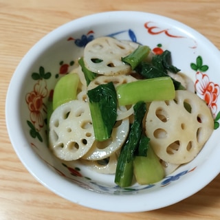 レンジで簡単☆れんこんと小松菜の辛子醤油和え